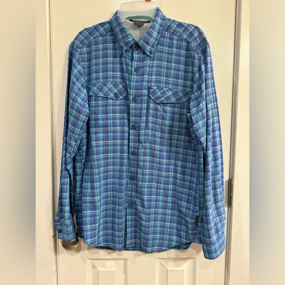 Exofficio Blue Plaid Casual Button Down Shirt
